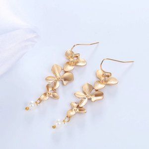 2/$12 Orchid Pearl Drop Wire Earrings